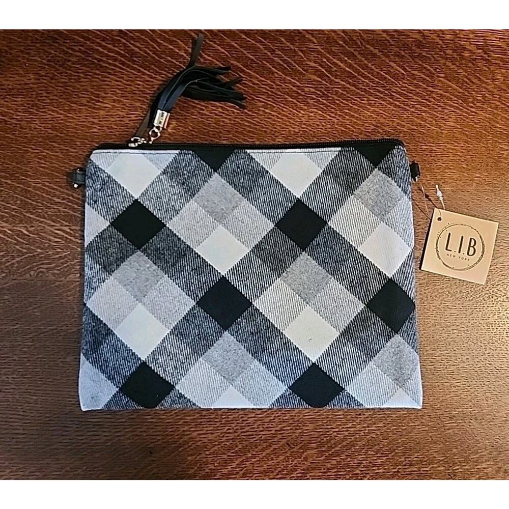 Set Of 2: Crossbody LIB New York Purse Buffalo Check Plaid Black W/ Coin Purse